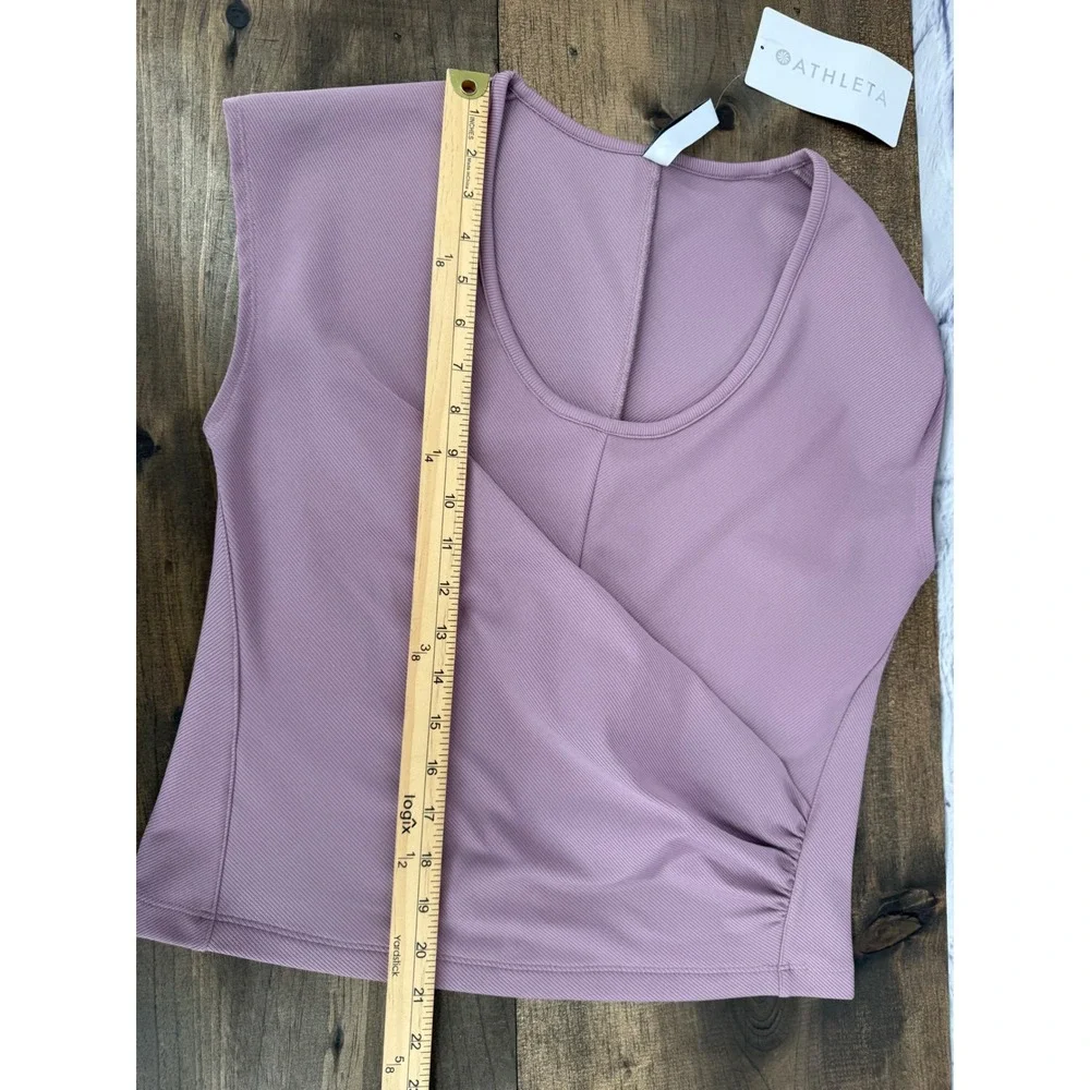 Athleta Bayview Tee Florentine Mauve Ribbed Wrap Front Powervita Workout Top M